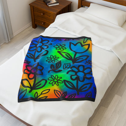 Rainbow Floral Plush Blanket | Colorful Cozy Soft Throw