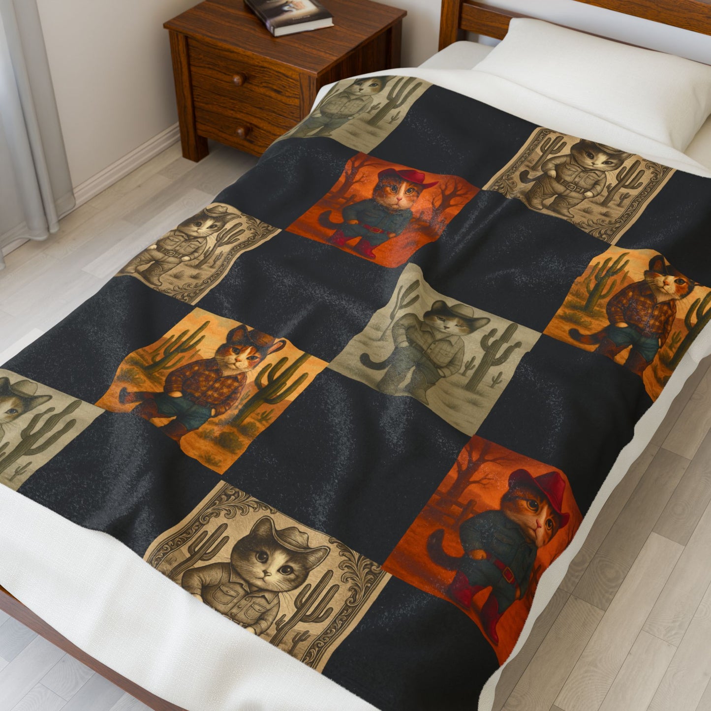 Western Cowboy Cat Plush Throw Blanket 50x60