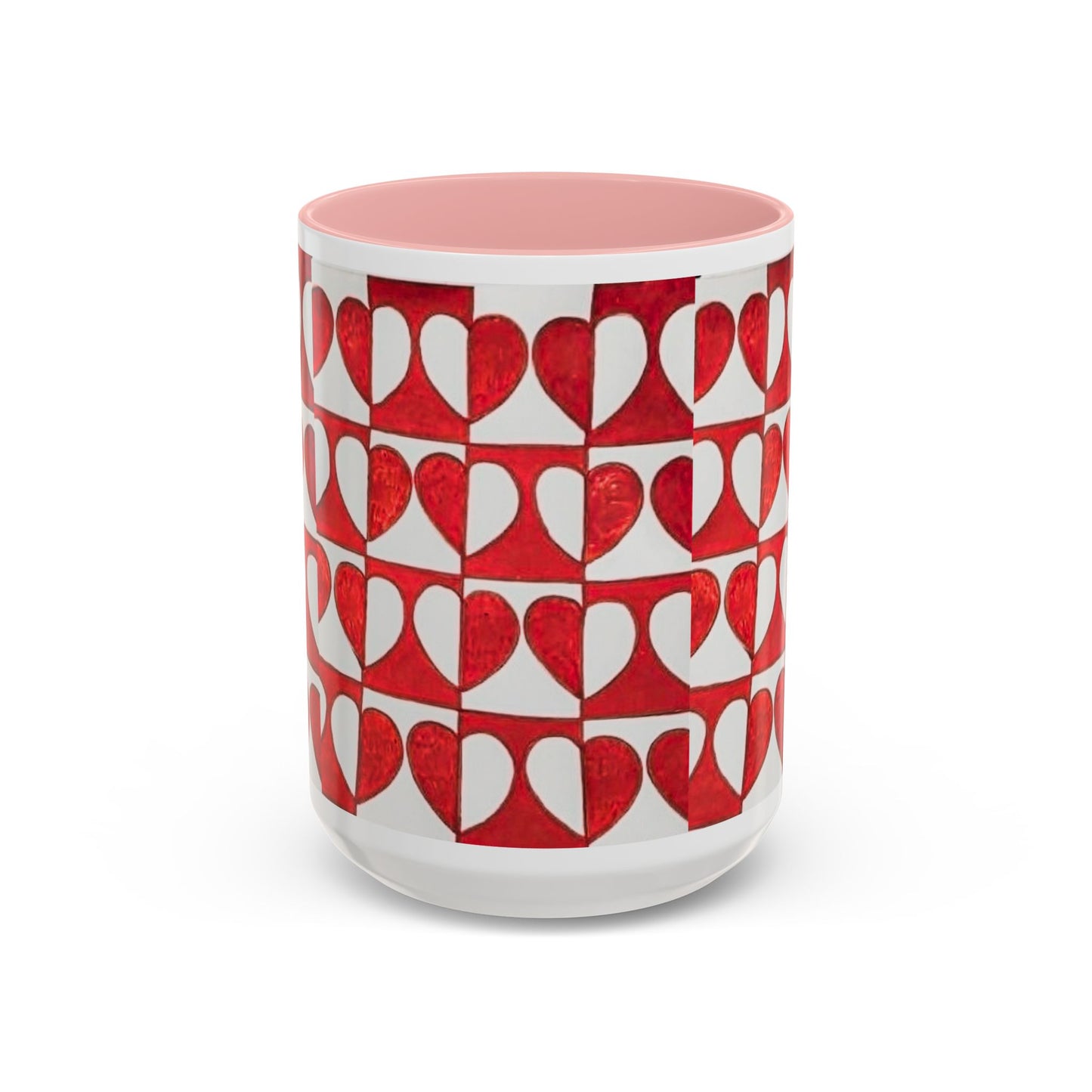 Red Heart Pattern Accent Coffee Mug | Checkerboard Valentine Ceramic Mug