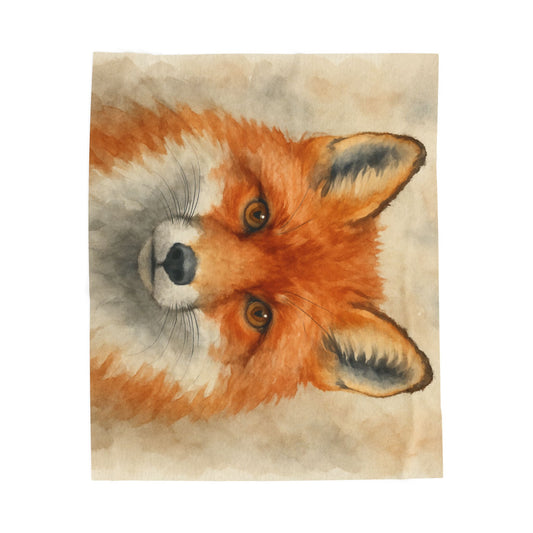 Watercolor Red Fox Velveteen Plush Blanket | Woodland Animal Throw