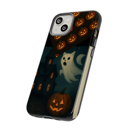 Phone Case, Halloween Haunted House Cat Ghost  iPhone 16, 15, 14, Pixel 8, 6 Samsung Galaxy 25, 24, 23