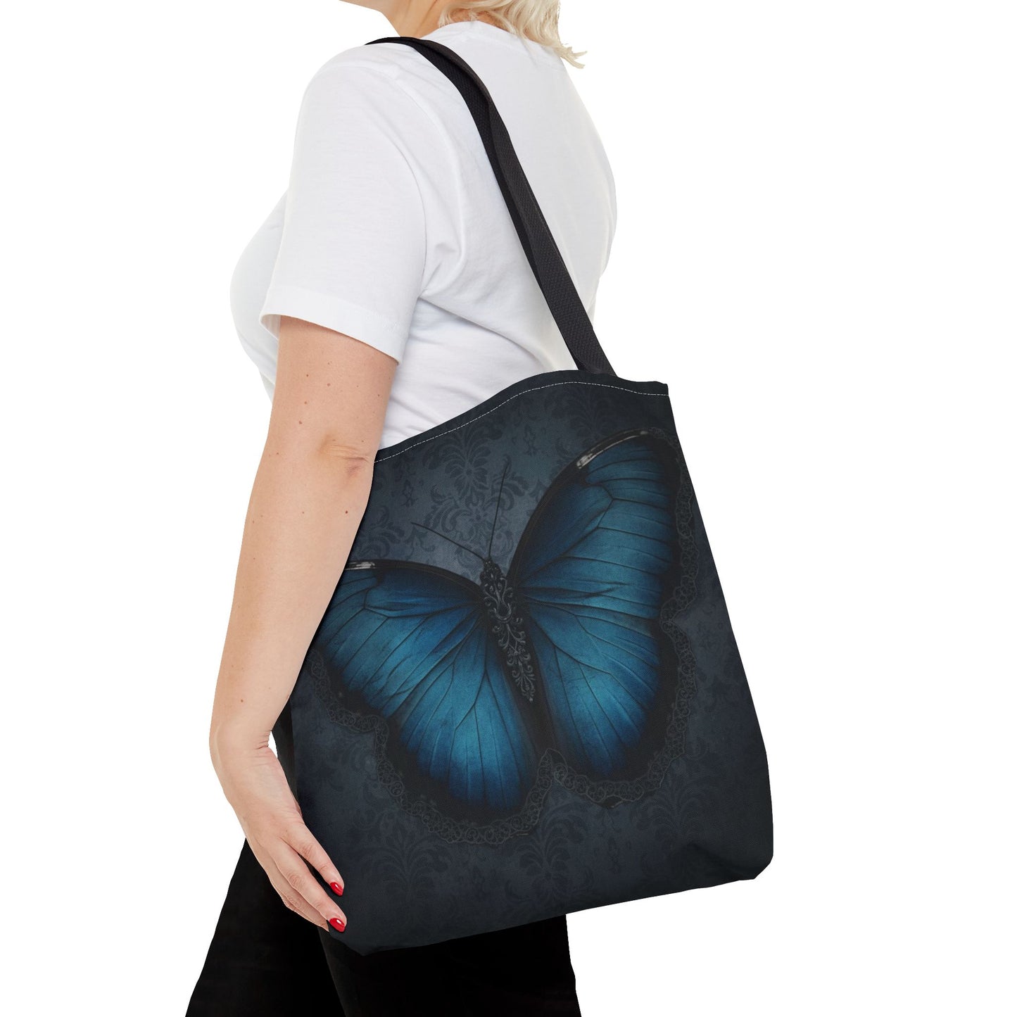 Blue Butterfly Tote Bag | Elegant Gothic Art Bag