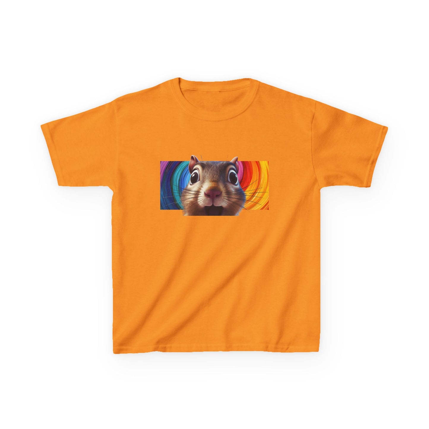 Funny Squirrel Kids T Shirt with Cute Cartoon Chipmunk Rainbow Graphic Tee Squeek Squeek Animal Lover Gift Yellow Childrens Shirt