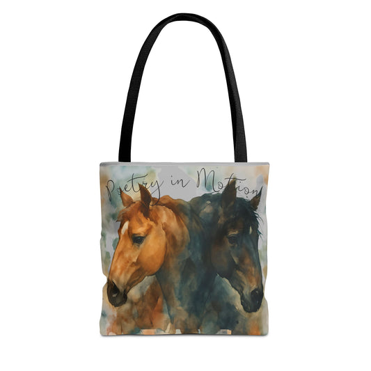 Horse Art Tote Bag, Watercolor Horses, Pretty in Motion