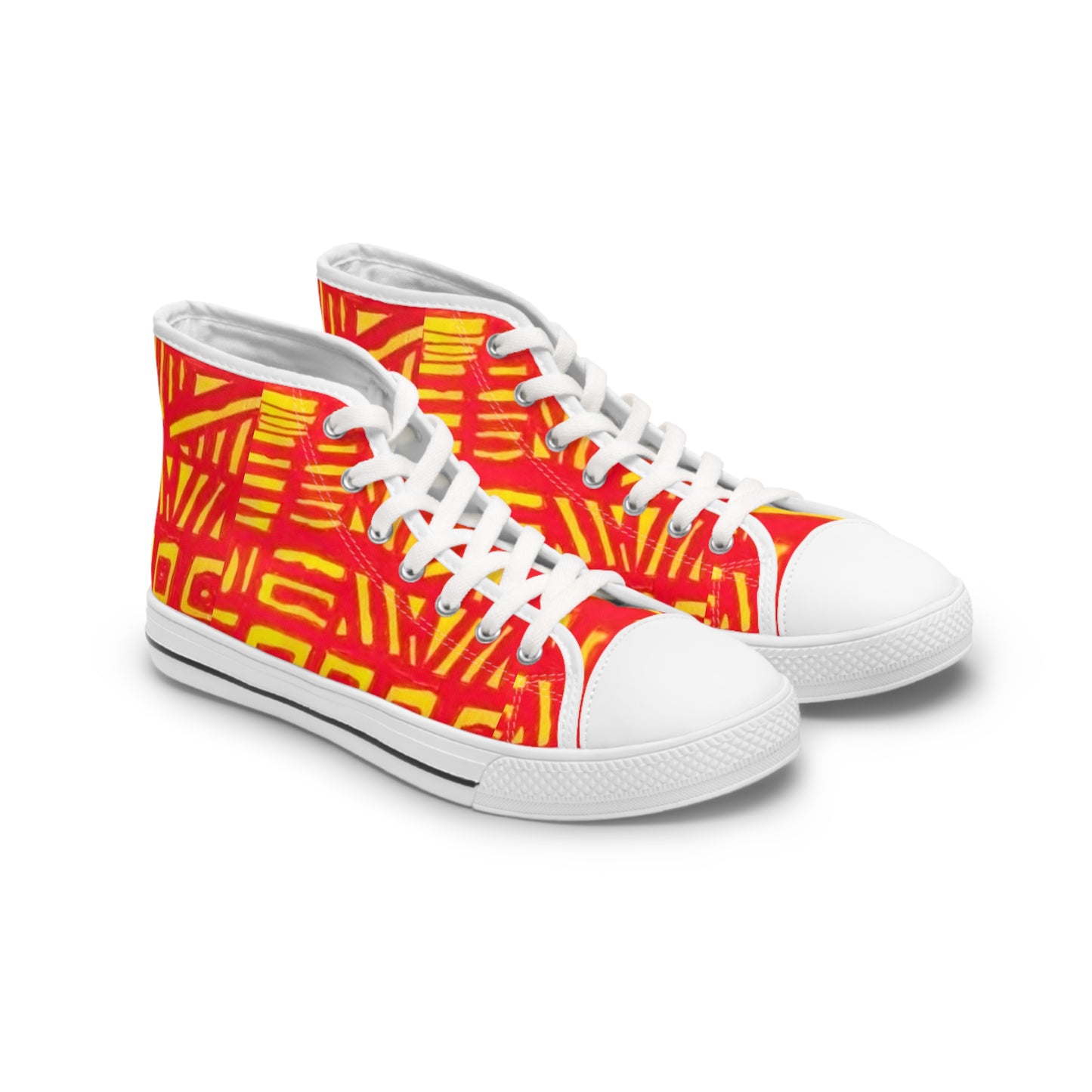 Abstract Red Yellow Tribal Pattern High Top Sneakers | Bold Graphic Shoes