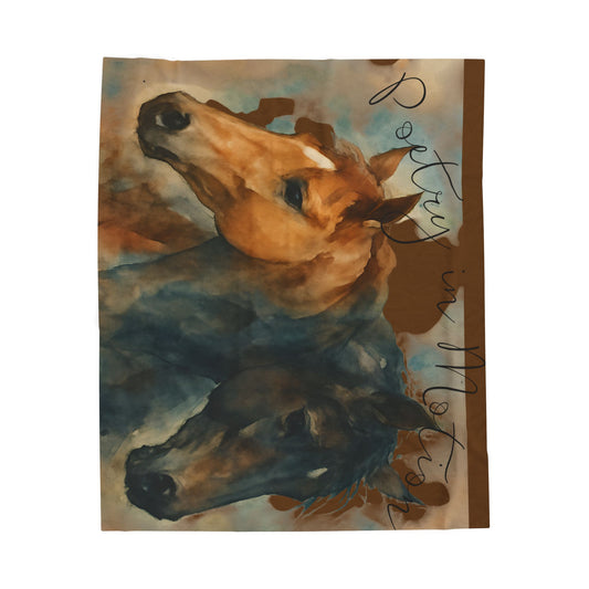 Watercolor Horses Velveteen Plush Blanket | Horse Portrait Throw