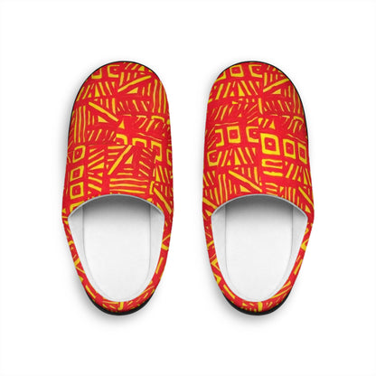 Abstract Red Yellow Pattern Women's Indoor Slippers | Geometric Cozy Footwear