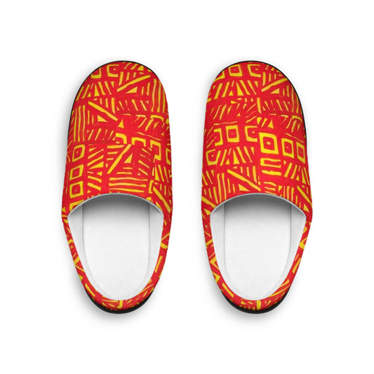 Abstract Red Yellow Pattern Women's Indoor Slippers | Geometric Cozy Footwear