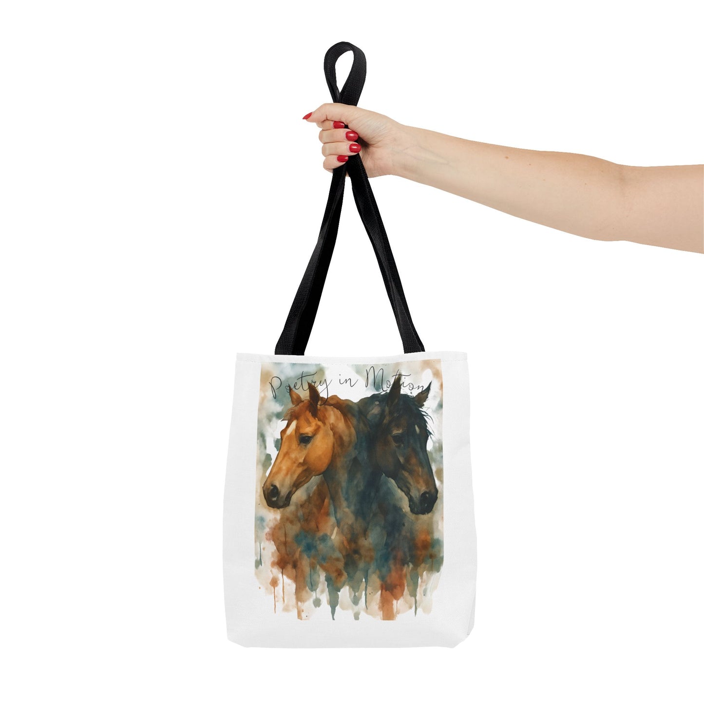 Horse Art Tote Bag, Watercolor Horses, Pretty in Motion