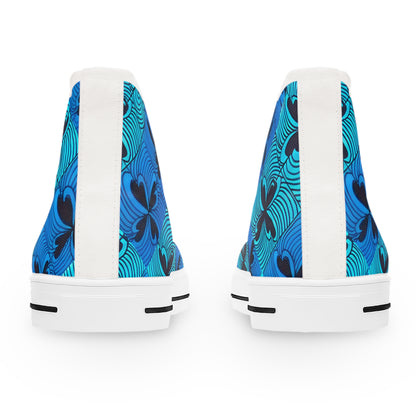 Blue Floral Wave Pattern Women's High Top Sneakers | Tropical Hibiscus Swim
