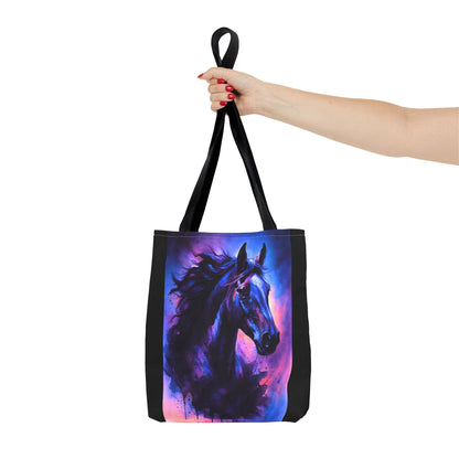 Bold Horse Tote Bag, Vibrant Blue & Purple Wild Spirit Artwork