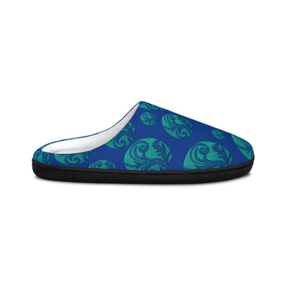 Teal Swirl Pattern Women's Indoor Slippers | Blue Floral Circle Design