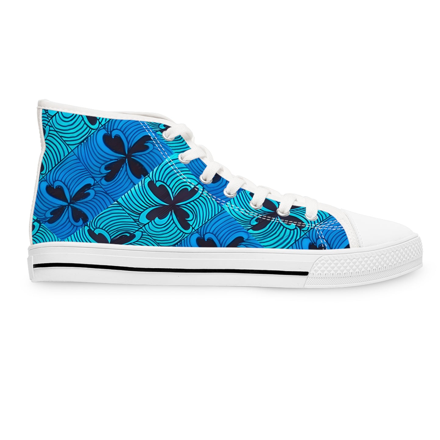 Blue Floral Wave Pattern Women's High Top Sneakers | Tropical Hibiscus Swim