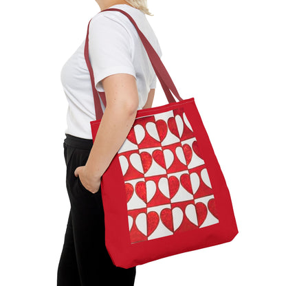 Red Heart Pattern Tote Bag | Repeating Valentine Heart Design