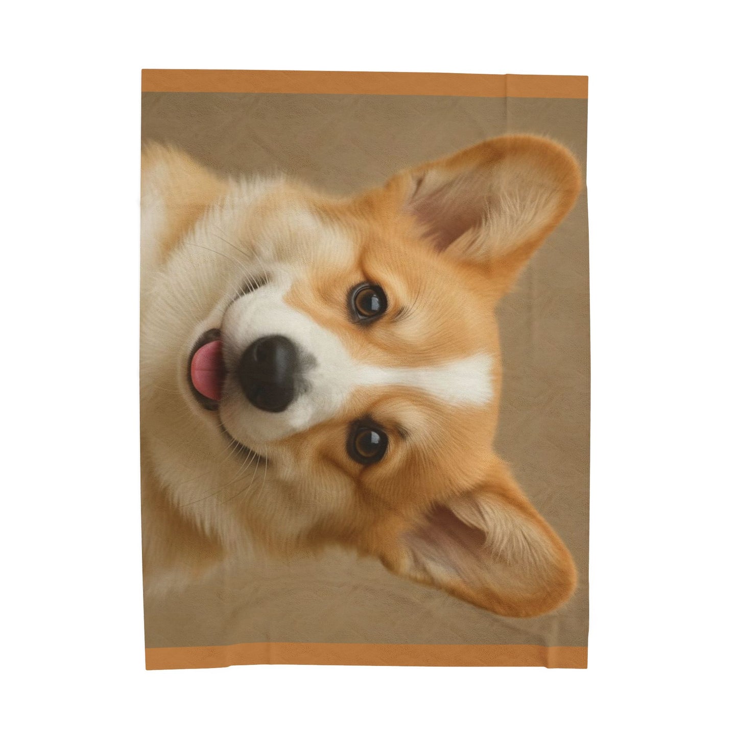 Smiling Corgi Face Velveteen Plush Blanket | Dog Portrait Throw