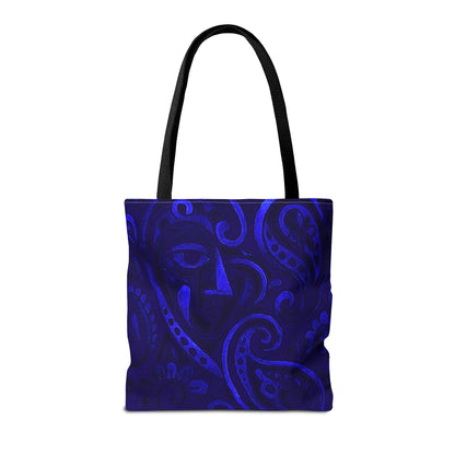 Blue Abstract Face Paisley Tote Bag | All-Over Print