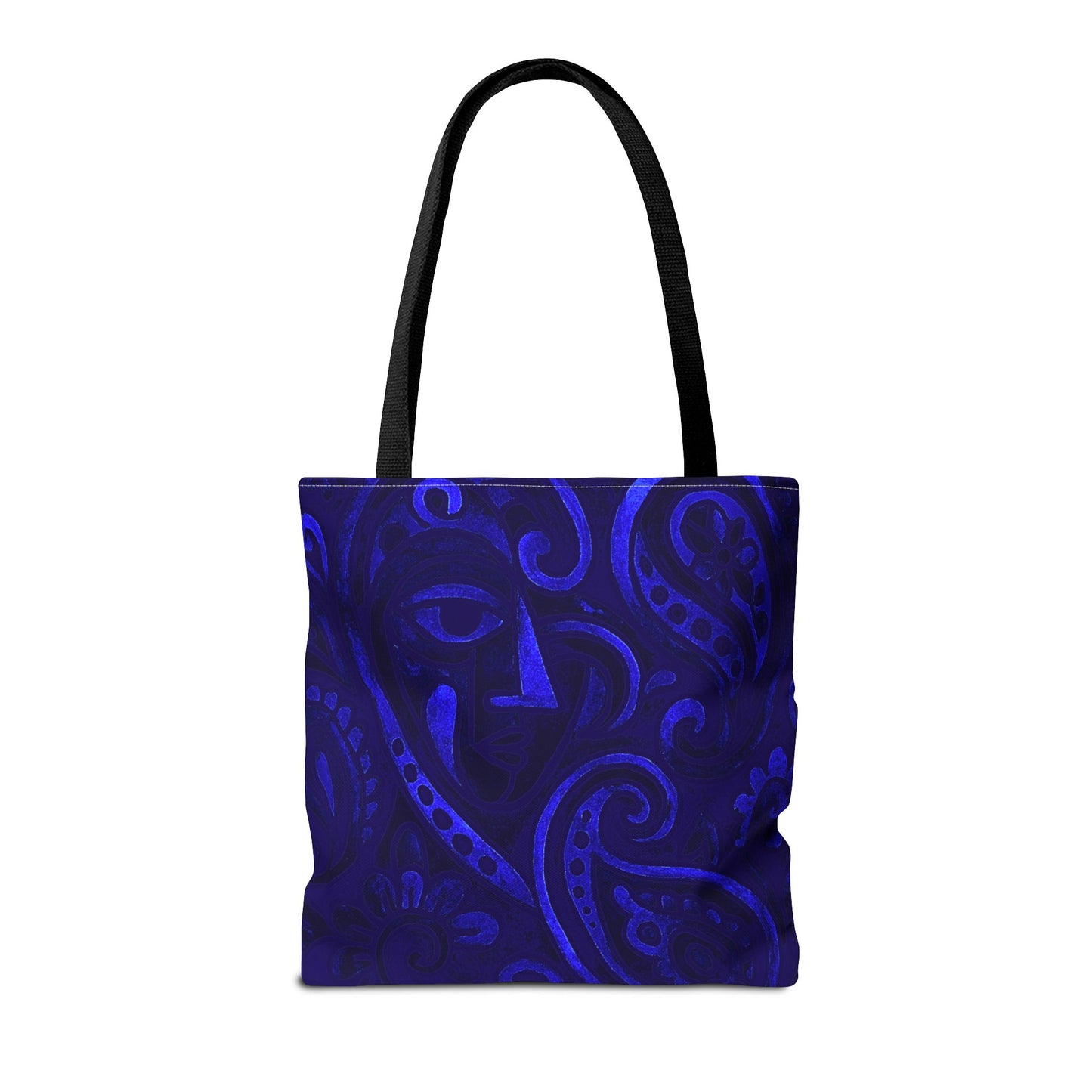 Blue Abstract Face Paisley Tote Bag | All-Over Print