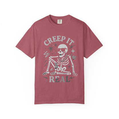 Creep It Real Skeleton T Shirt Funny Urban Halloween Graphic Tee Unisex Black Spooky T Shirt Unisex Garment Dyed  Tshirt Men Women