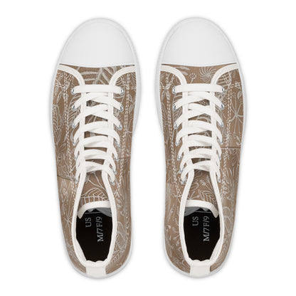 Tan Botanical Sneakers | Neutral Leaf High Top Shoes