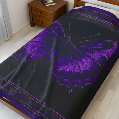 Purple Butterfly Blanket Black Throw Gothic Boho Cozy Decor Velveteen Plush Blanket