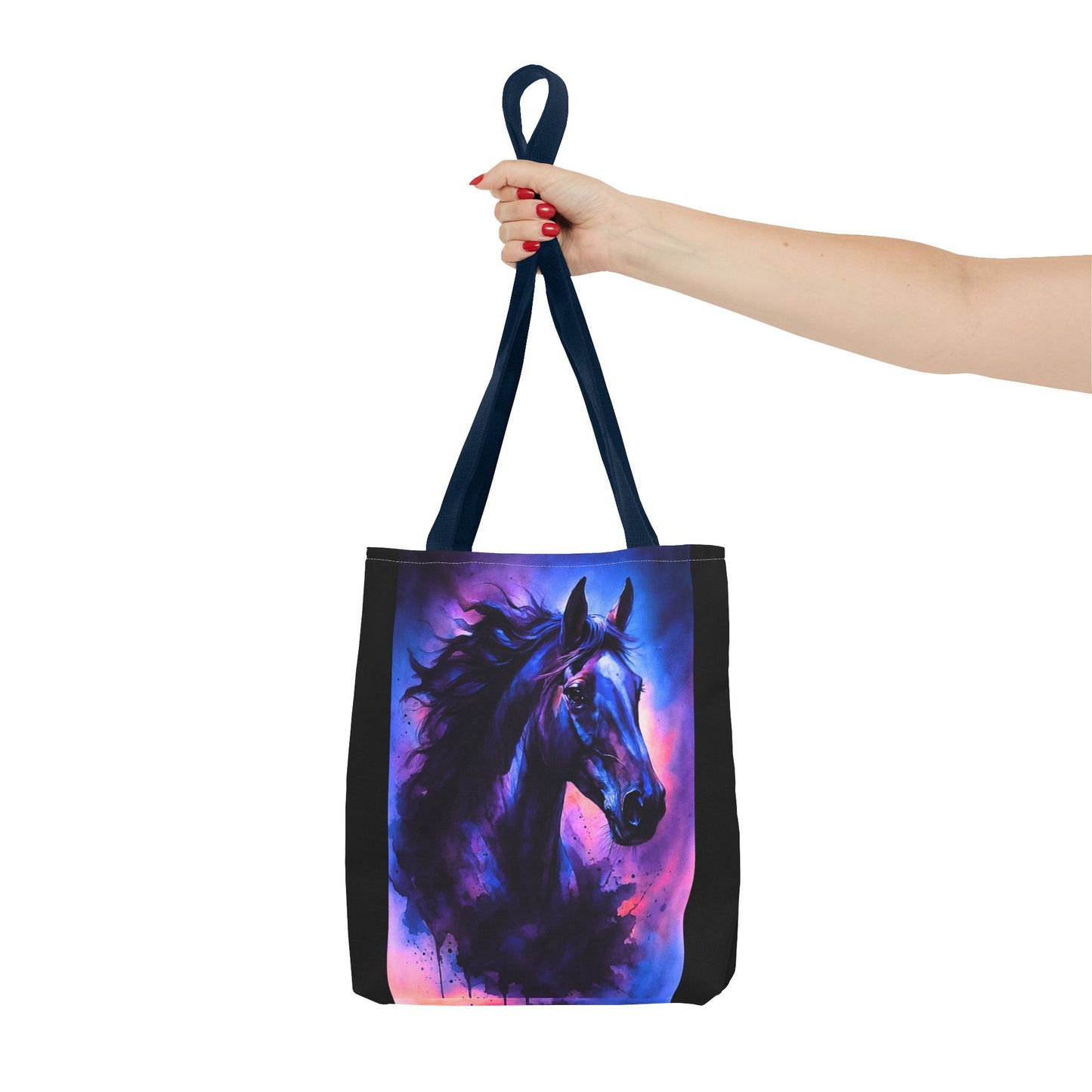 Bold Horse Tote Bag, Vibrant Blue & Purple Wild Spirit Artwork