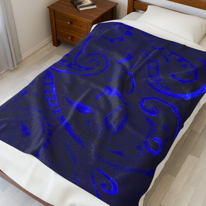 Blue Paisley Pattern Velveteen Plush Blanket | Navy Swirl Home Throw