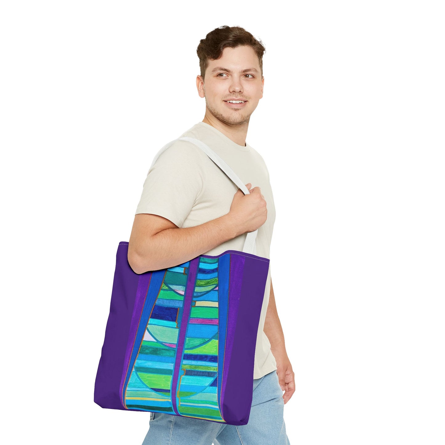 Abstract Blue Green Stained Glass Tote Bag