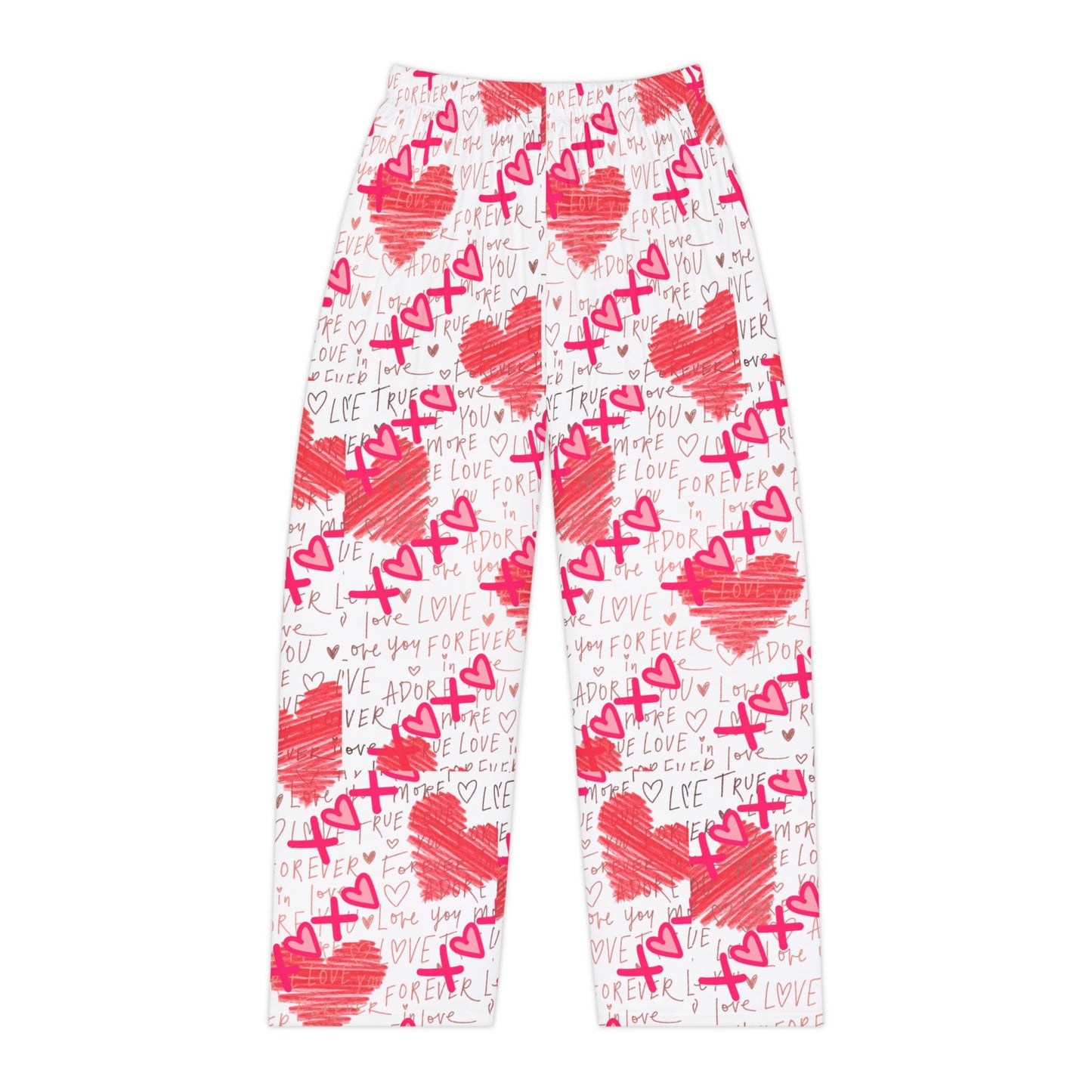 Red Scribble Hearts Pajama Pants | Valentine XOXO Love Print