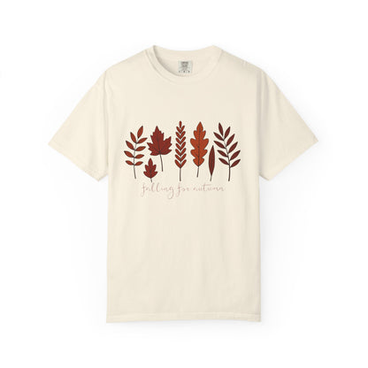 Falling for Autumn Shirt Cozy Fall Leaves Graphic Tee for Seasonal Outfits Unisex Garment Dyed T shirt