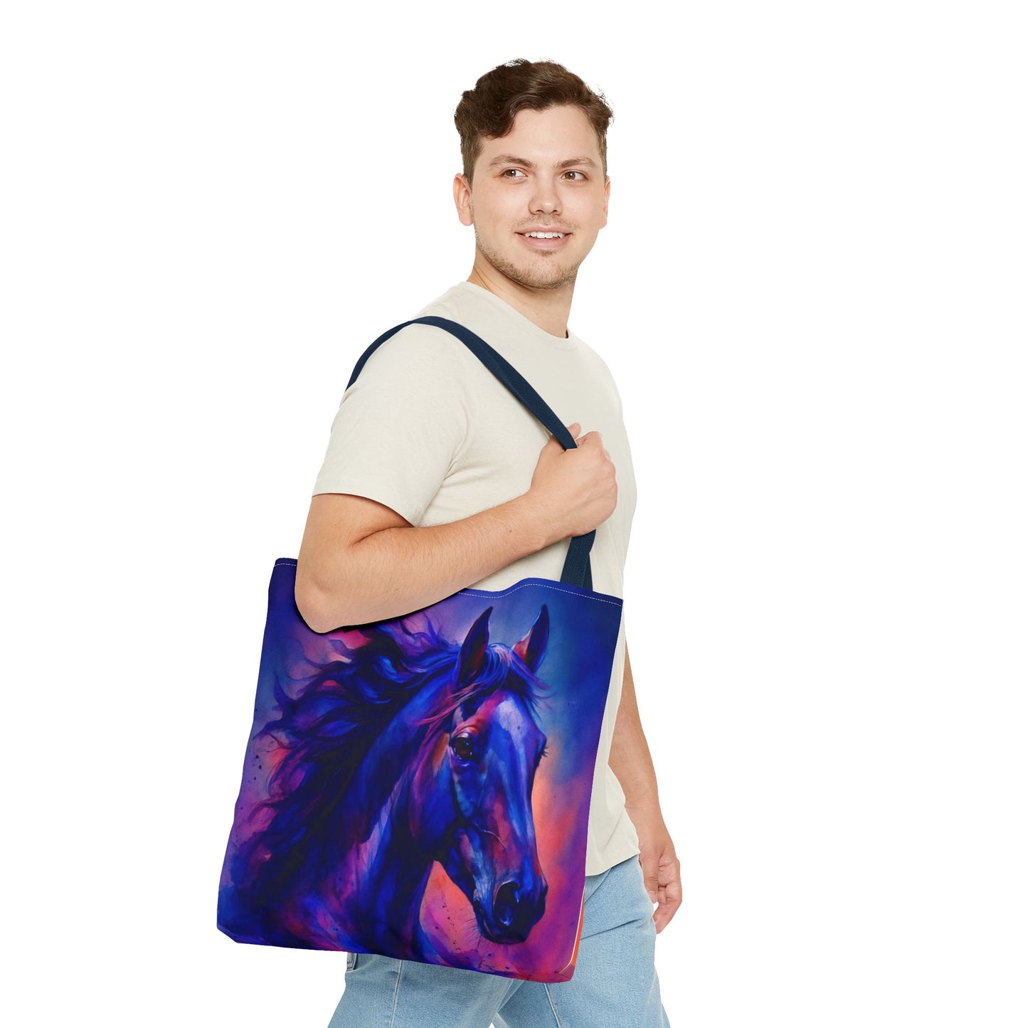 Bold Horse Tote Bag, Vibrant Blue & Purple Wild Spirit Artwork