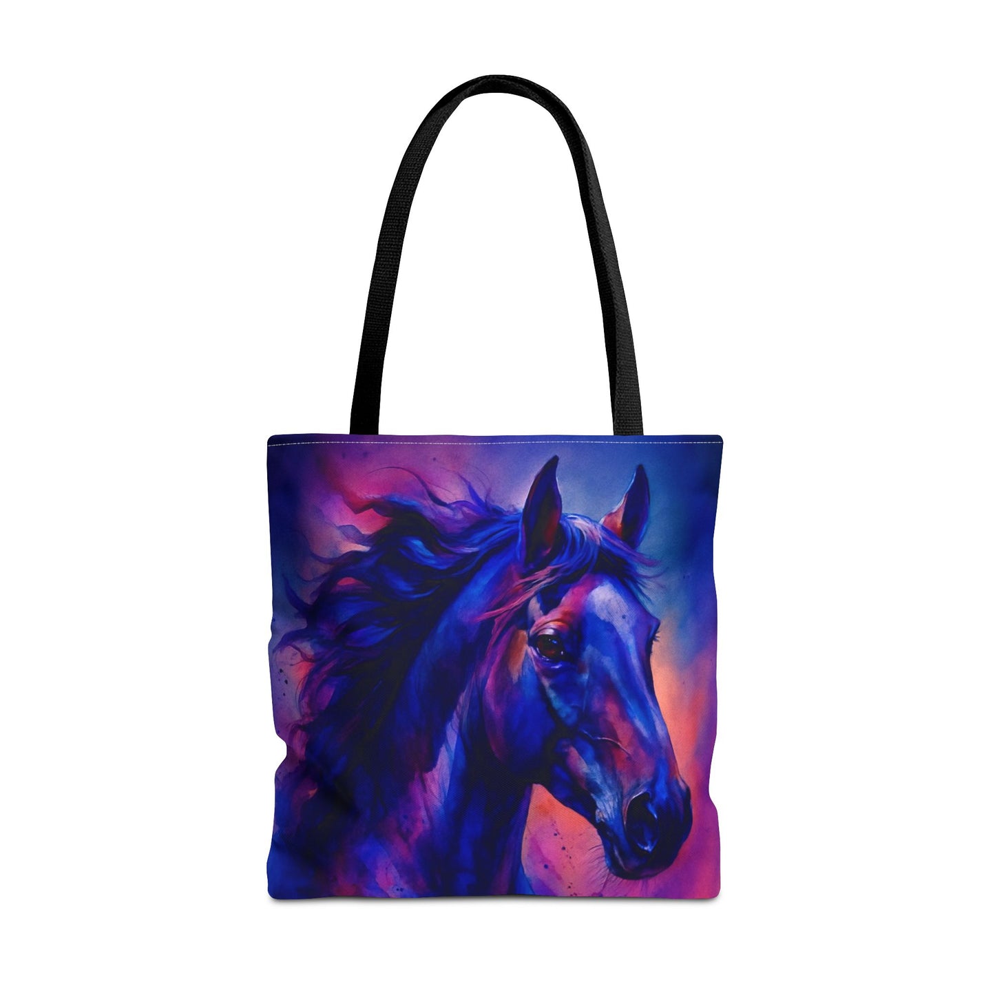 Bold Horse Tote Bag, Vibrant Blue & Purple Wild Spirit Artwork