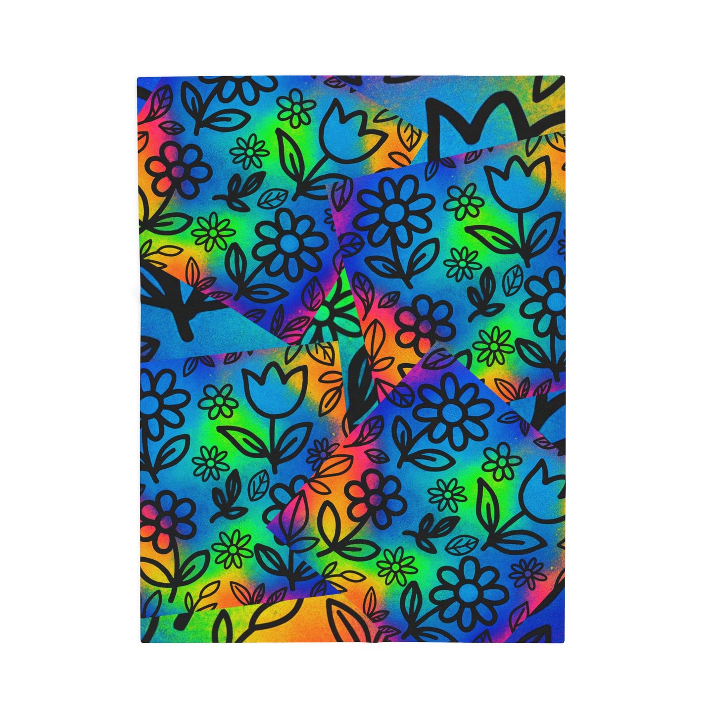 Rainbow Floral Plush Blanket | Colorful Cozy Soft Throw