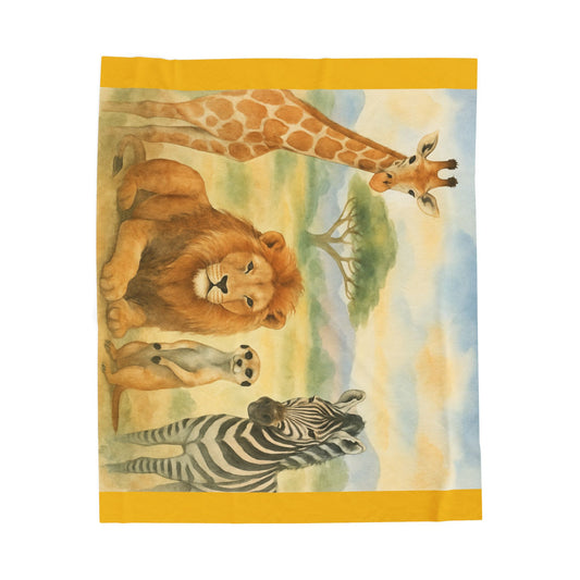 Safari Animal Nursery Lion Zebra Giraffe Velveteen Plush Blanket