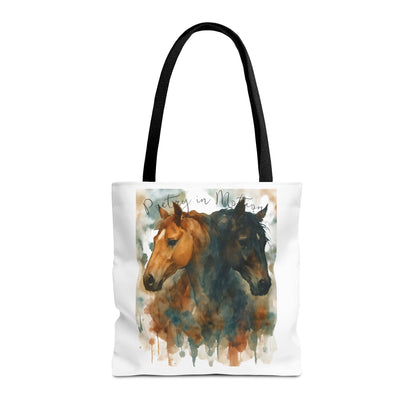 Horse Art Tote Bag, Watercolor Horses, Pretty in Motion