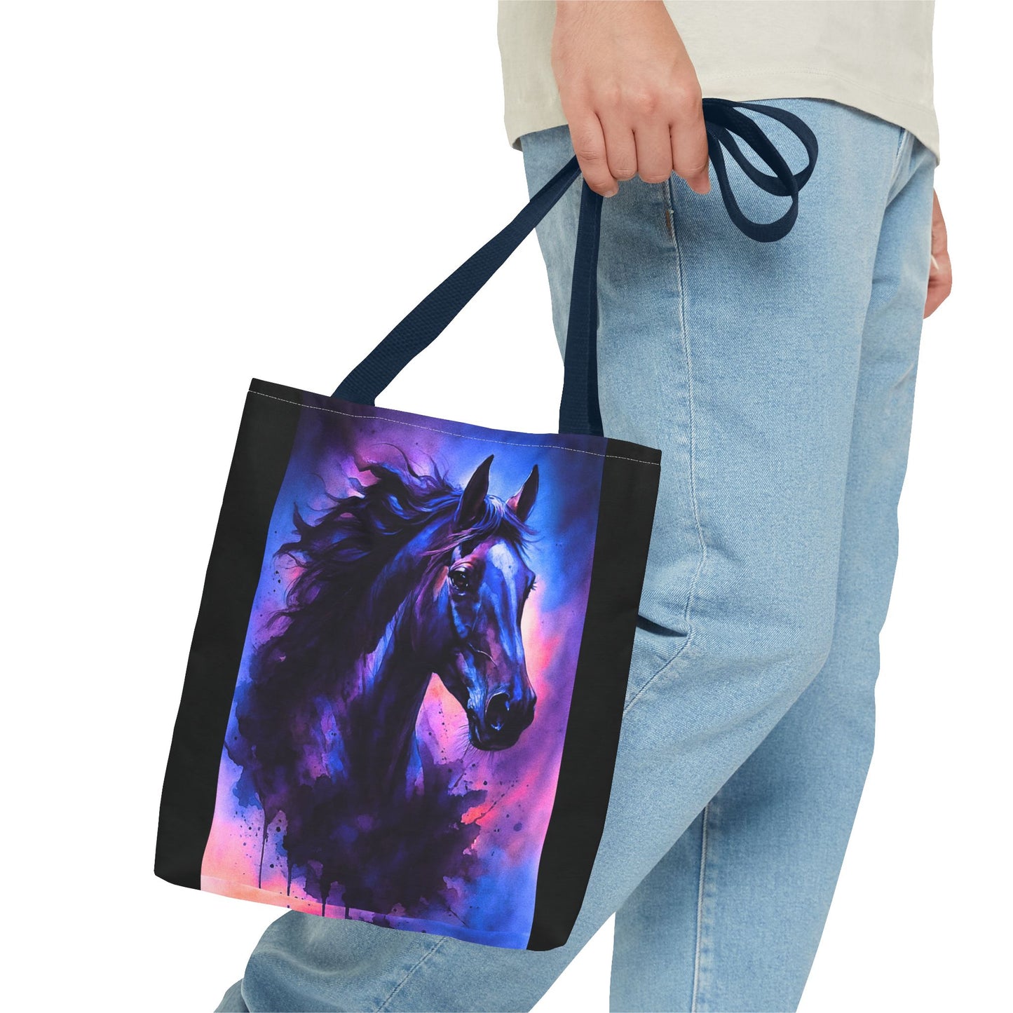 Bold Horse Tote Bag, Vibrant Blue & Purple Wild Spirit Artwork