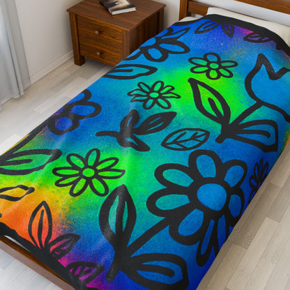 Rainbow Floral Plush Blanket | Colorful Cozy Soft Throw