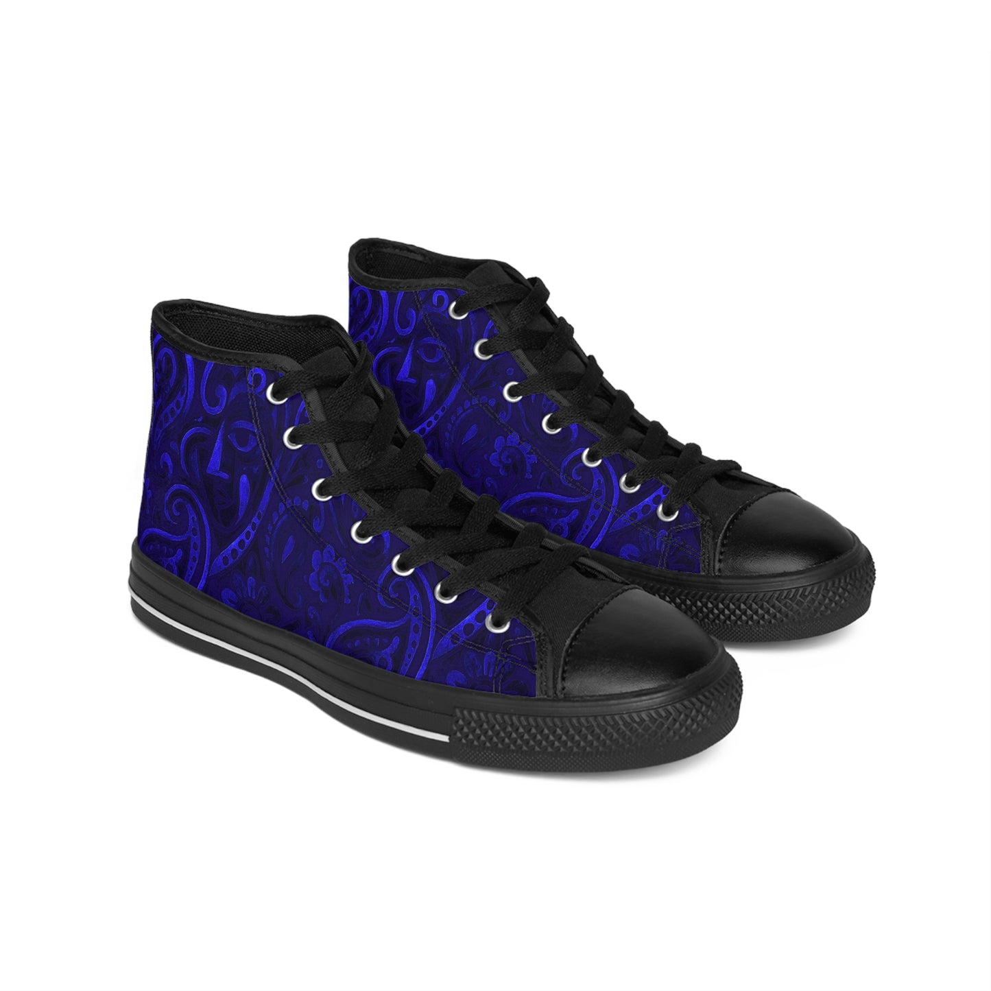 Blue Paisley Sneakers | Elegant Pattern High Top Shoes