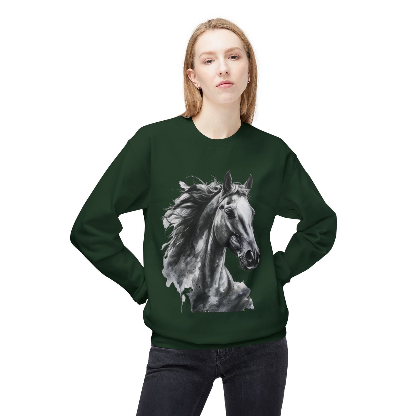 Horse Lover Sweatshirt Black and White Equestrian Art Pullover