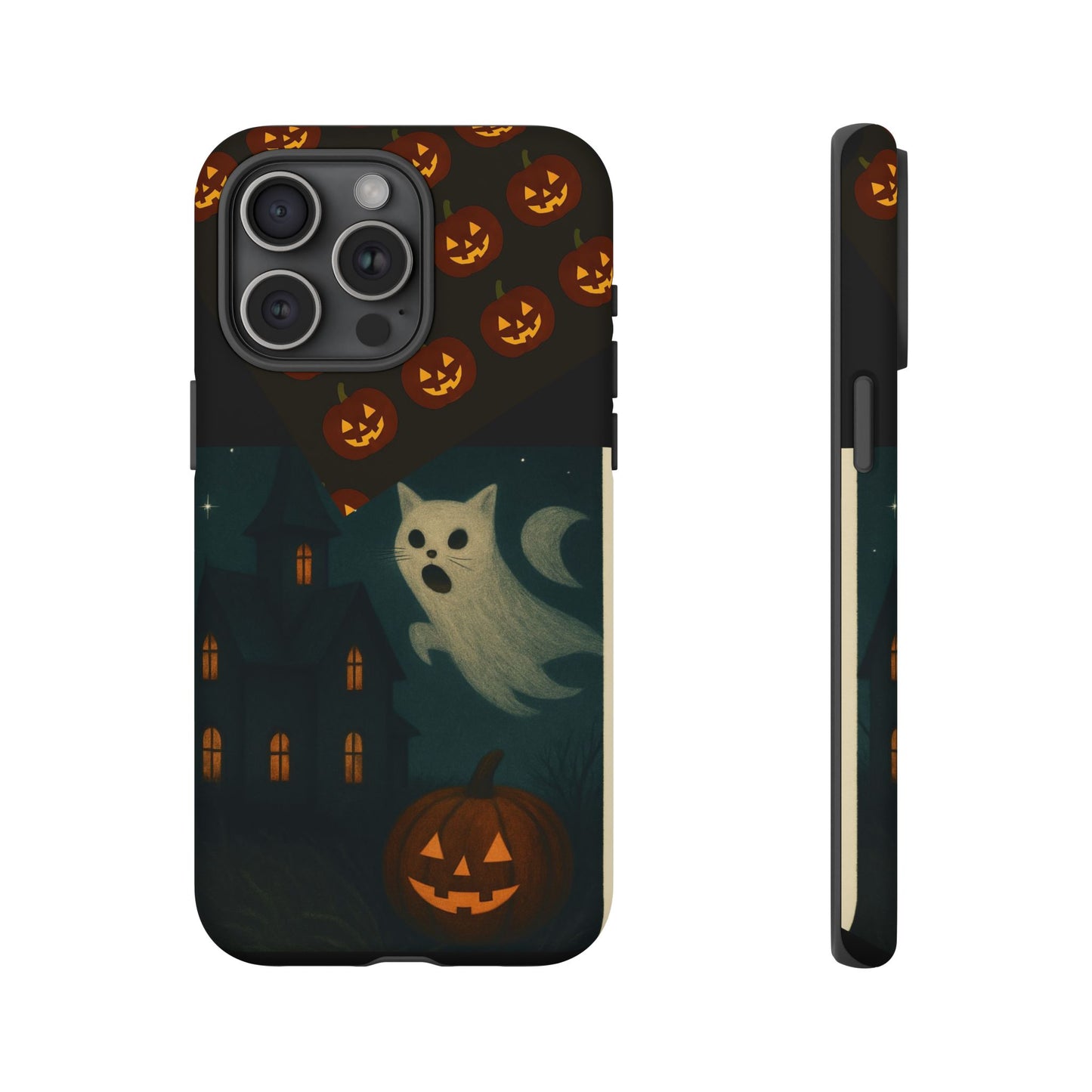 Phone Case, Halloween Haunted House Cat Ghost  iPhone 16, 15, 14, Pixel 8, 6 Samsung Galaxy 25, 24, 23