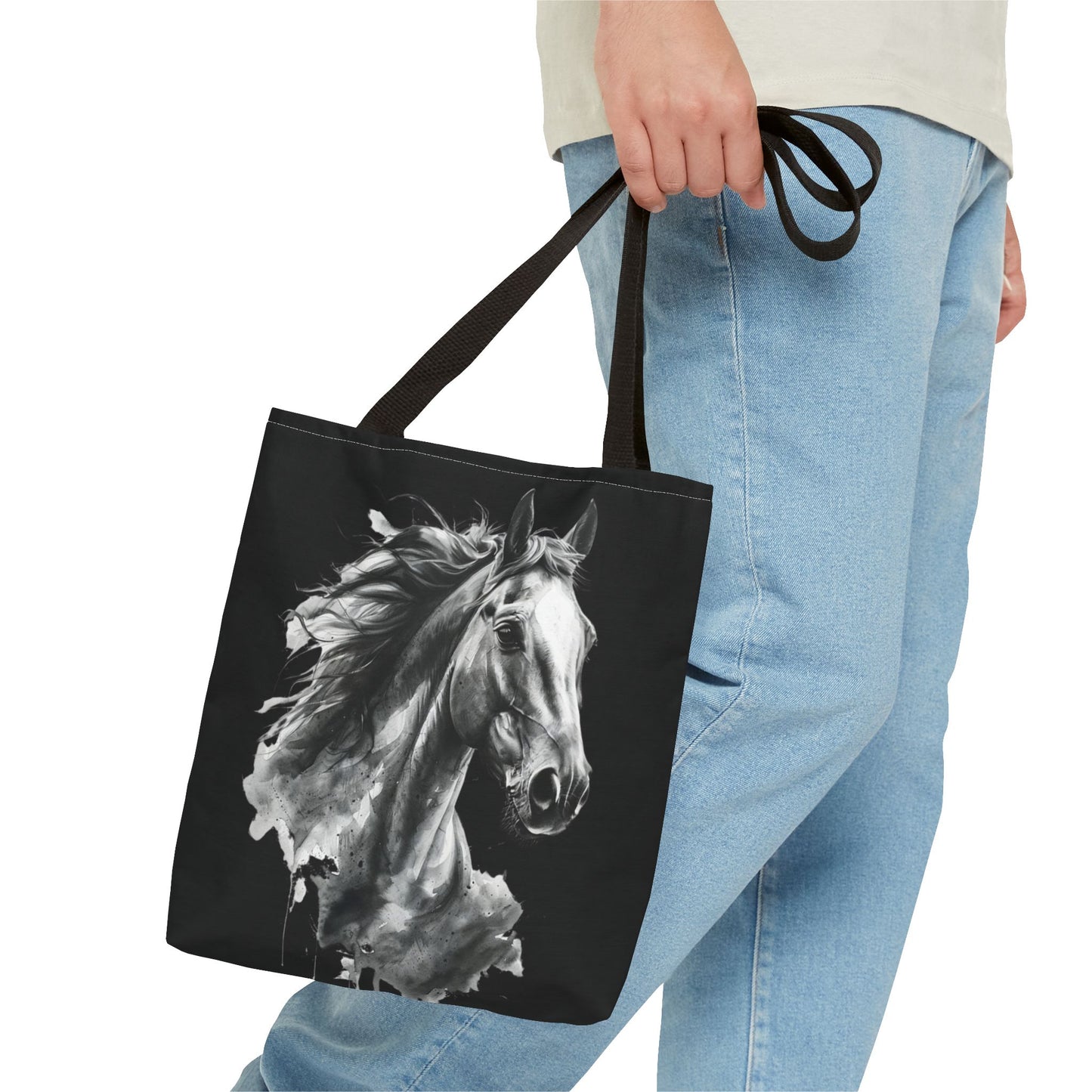 Black Horse Art Tote Bag | Bold Stallion Equestrian Gift