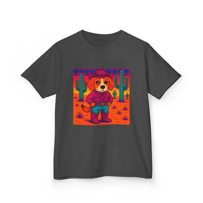 Cowboy Dog Kids T Shirt  Unisex Western Puppy Shirt  Birthday Rodeo Tee Fun Animal Graphic for Boys Girls Kids Heavy Cotton™ Tee