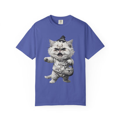 Angry Halloween Cat T Shirt  Funny Spooky Kitten Tee  Gothic Trick or Treat Shirt Unisex Garment Dyed T shirt