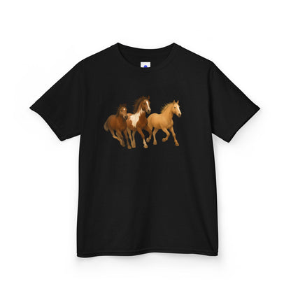 Kids Three Horse T shirt, Western, country, cute, Heavy Tee, fall, gallop, freedom