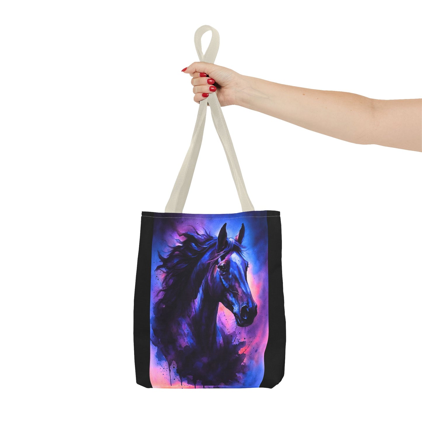 Bold Horse Tote Bag, Vibrant Blue & Purple Wild Spirit Artwork