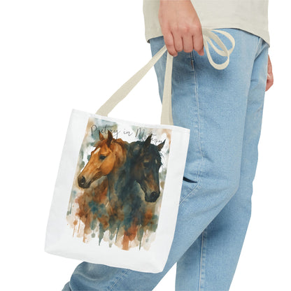 Horse Art Tote Bag, Watercolor Horses, Pretty in Motion