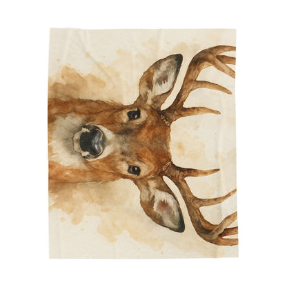 Watercolor Buck Deer Velveteen Plush Blanket | Rustic Wildlife Throw