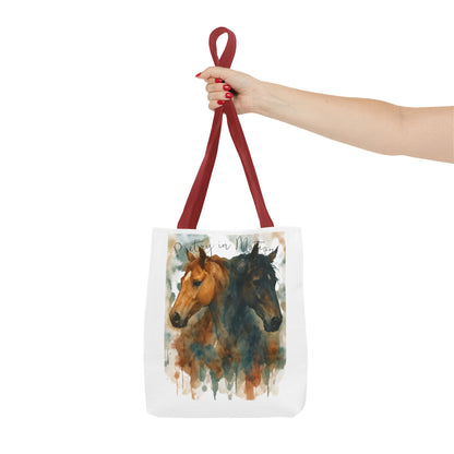 Horse Art Tote Bag, Watercolor Horses, Pretty in Motion