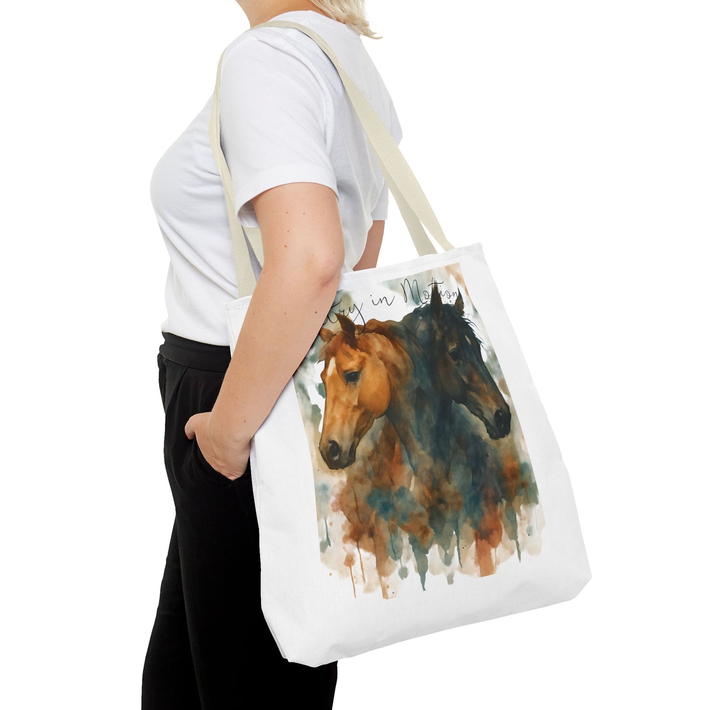 Horse Art Tote Bag, Watercolor Horses, Pretty in Motion
