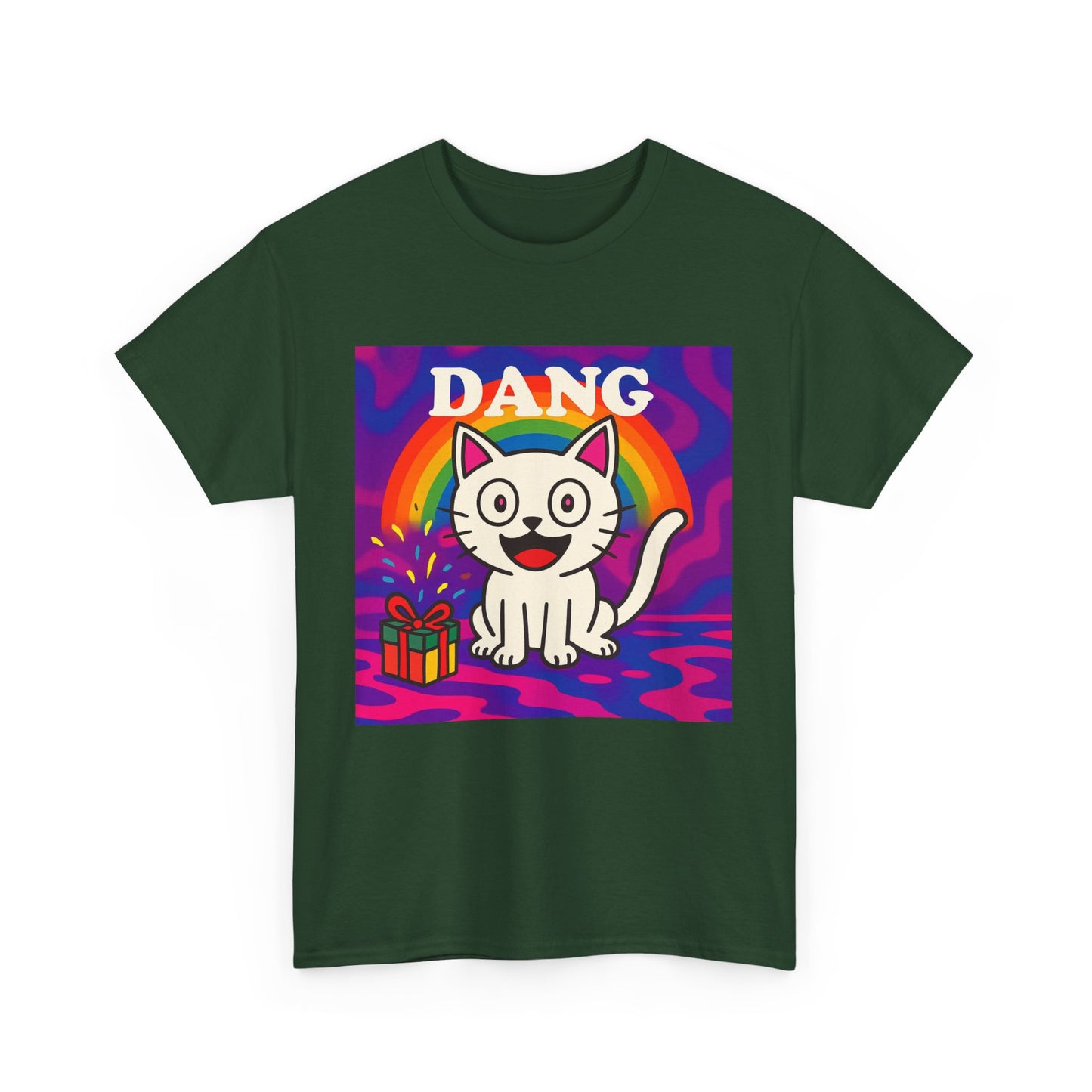 Funny Cat Rainbow T-Shirt Cute Cartoon Kitty Graphic Tee Gift