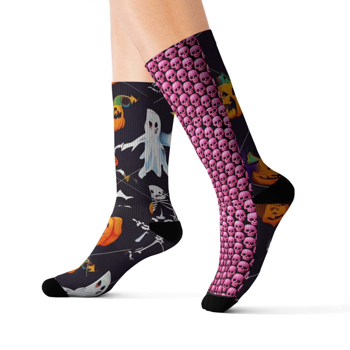 Pink Skull Halloween Socks  Creepy Cute Gothic Unisex Sock Gift  All Over Print Spooky Fashion